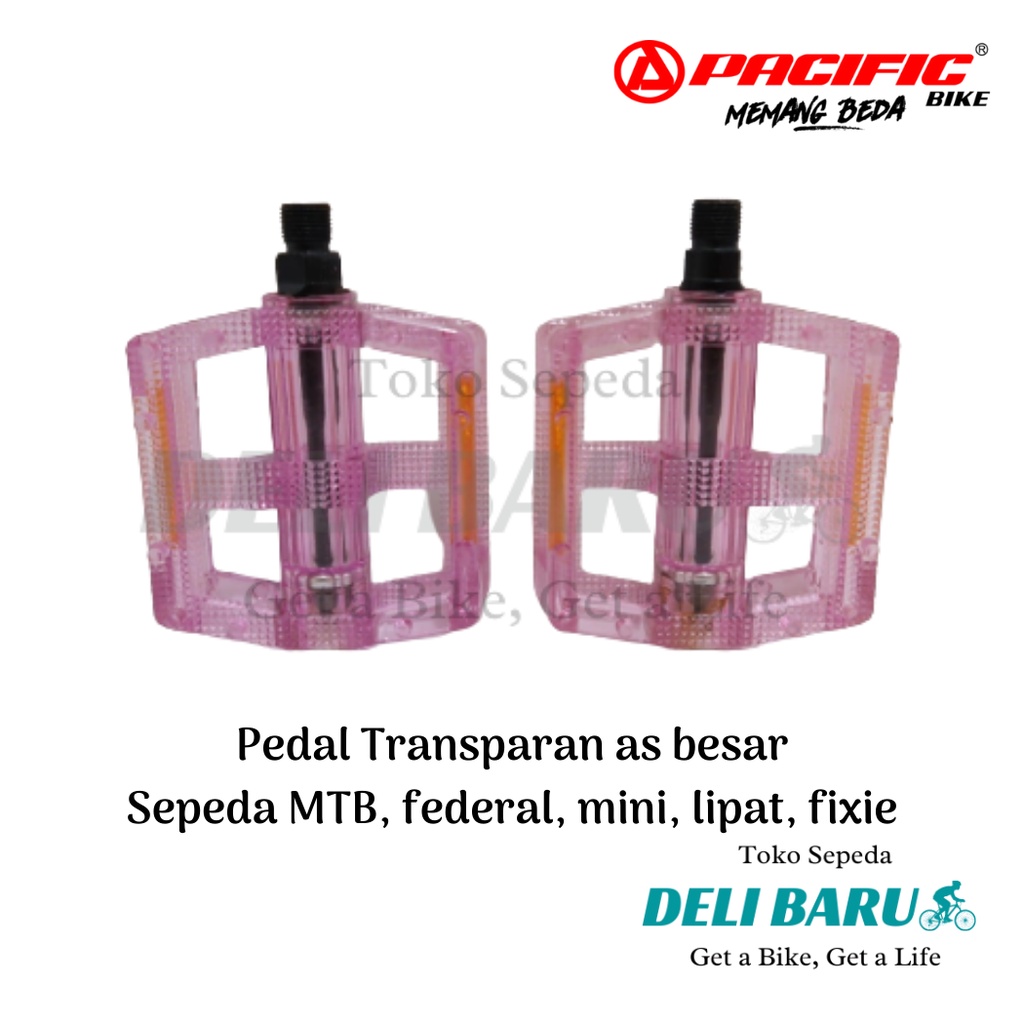 Pedal sepeda MTB RB fixie mini lipat transparan bening pacific as besar