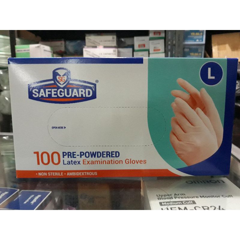 Sarung tangan latex safeguard isi 100 pcs / sarung tangan pre-powdered merek safeguard