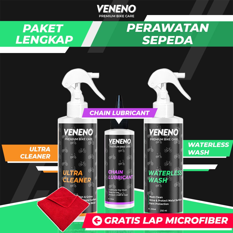 PAKET PERAWATAN SEPEDA BY VENENO BIKE CARE - PEMBERSIH SEPEDA DAN PELUMAS RANTAI SEPEDA BEST SELLER &amp; BISA COD