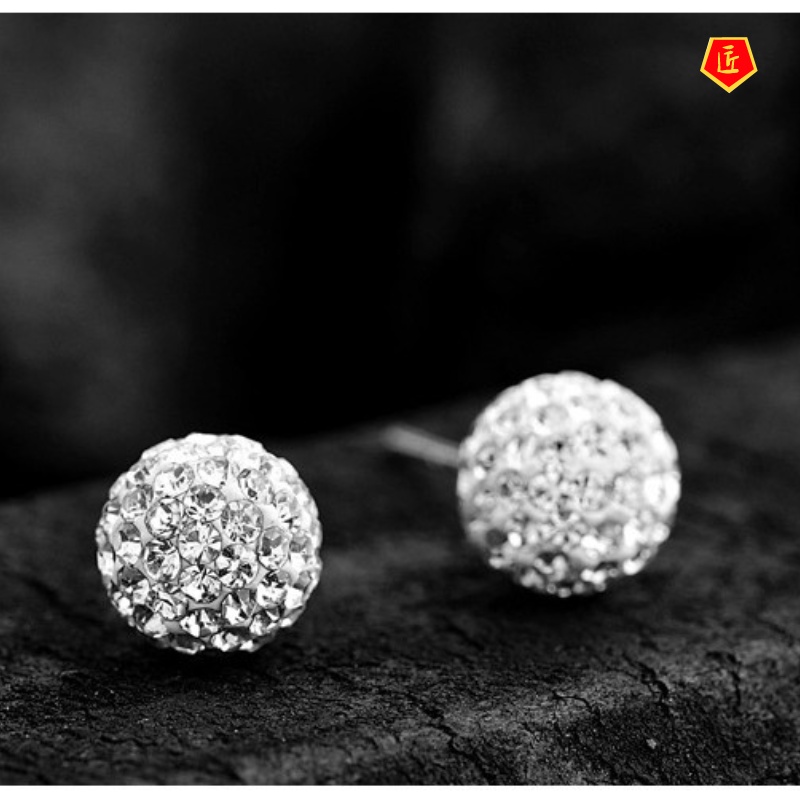 [Ready Stock]Full Diamond Silver Stud Earrings Fashion