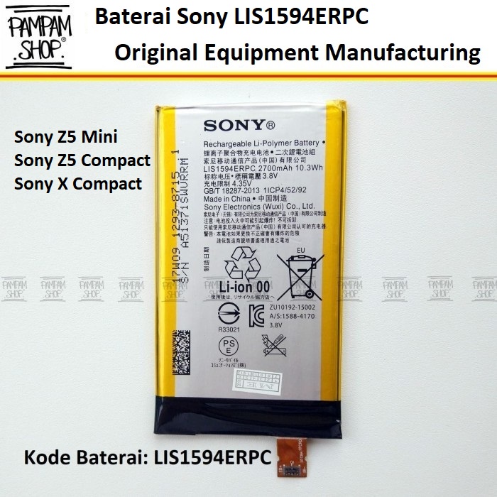 Baterai Sony Xperia Z5 Mini Z5 Compact X Compact E5803 E5823 LIS1594ERPC F5321 SO-02J Original OEM Batrai Batre LIS1594 ERPC SO02J