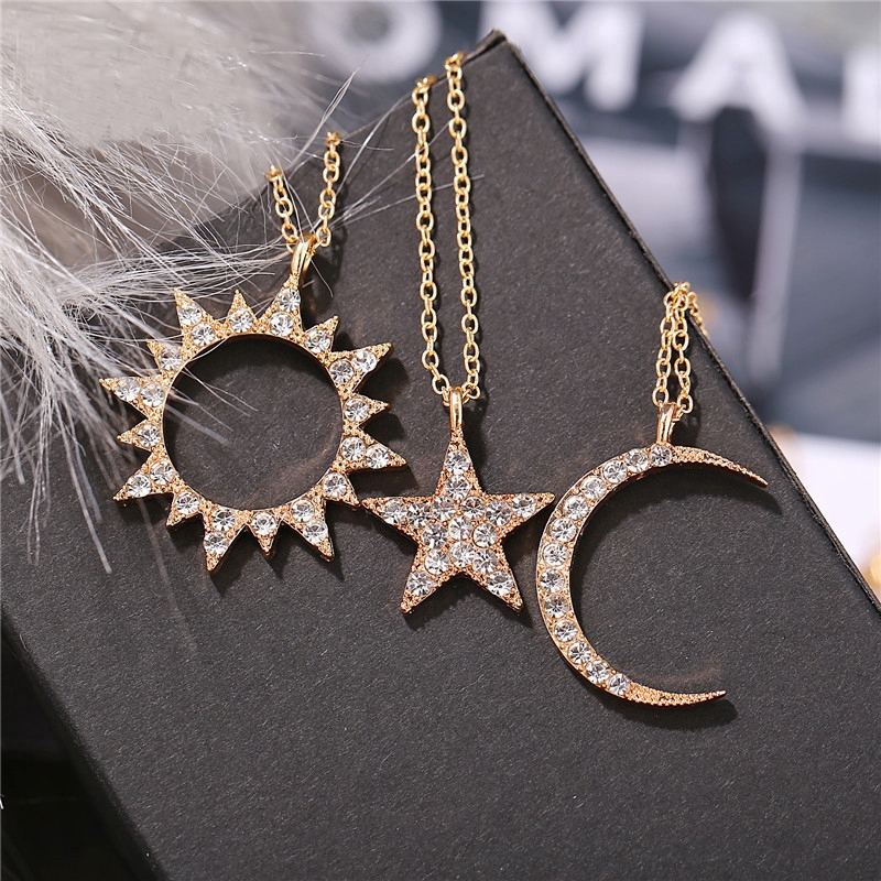 Fashion Galaxy Series Necklace Women Star Moon Sun Gold Dangle Necklaces Earrings Set Gifts Jewelry