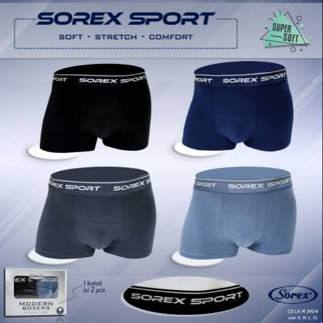 12 PCS Sorex Man 3904 CD Boxer Sport Pria Boxer Murah Lembut