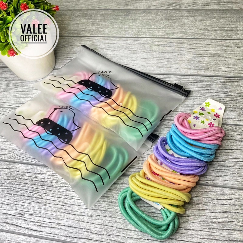 [COD] Ikat Rambut Karet Gelang Polos Elastis Gaya Korea Untuk Wanita Isi 36PCS + FREE POUCH
