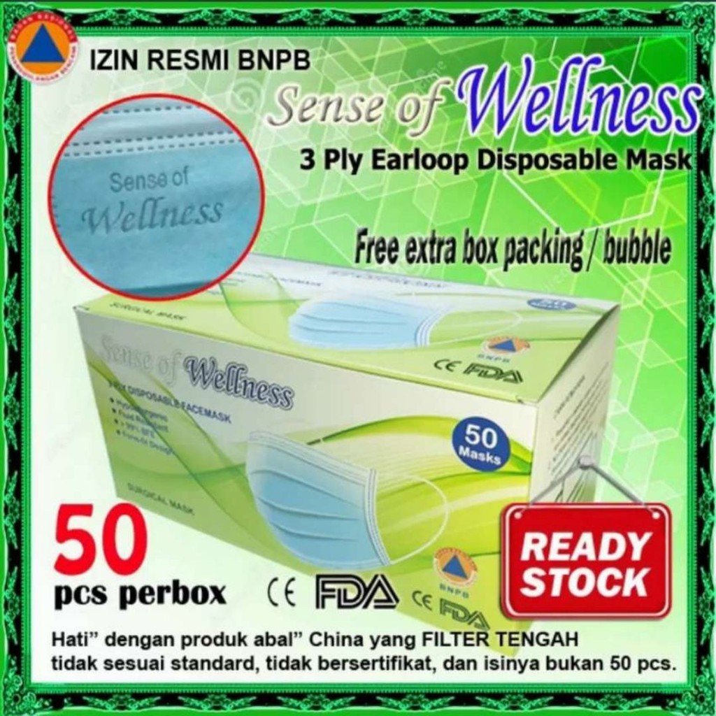 MASKER SENSE OF WELLNESS 3 PLY MEDIS SURGICAL ADA EMBOSS ORIGINAL 100%