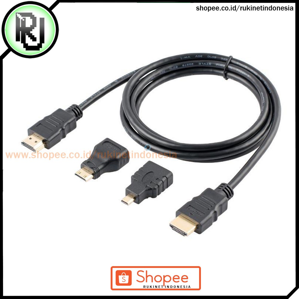 Kabel HDM1 3in1 With Micro And Mini Adapter - Converter Konektor Adapter HDmi