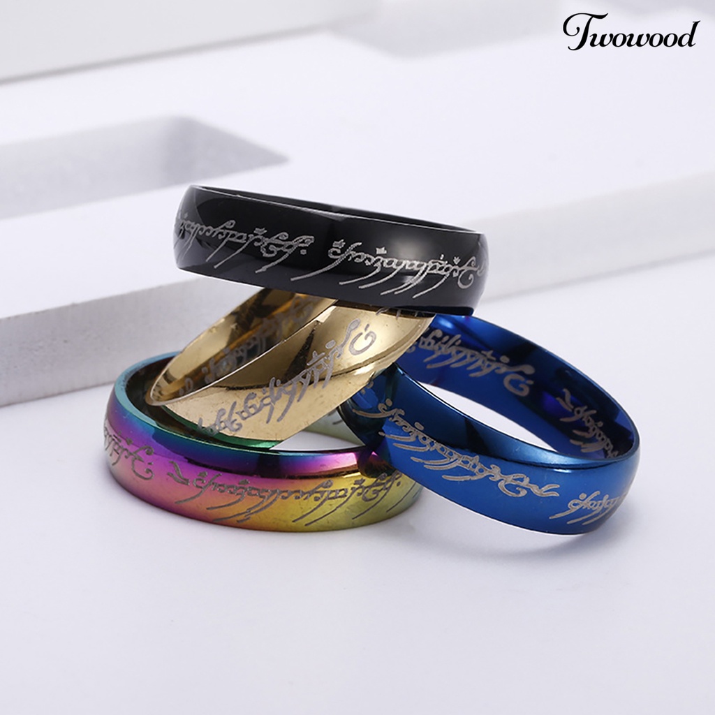 Cincin Motif Print Tulisan Bahan Titanium Steel Untuk Pria Dan Wanita