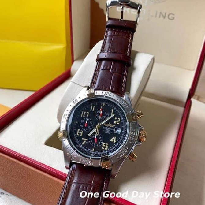 Pengiriman Cepat Jam tangan Brietling Leather chrono Darkbrown silver DISKON