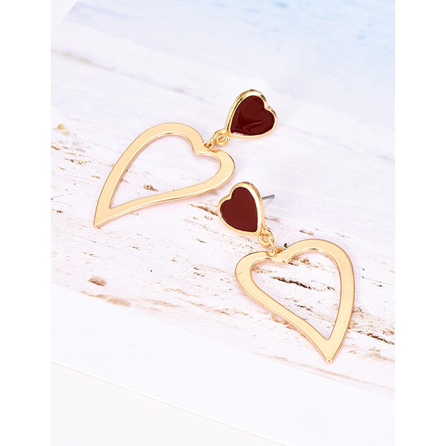 LRC Anting Tusuk Fashion Gold Alloy Love Earrings F46776