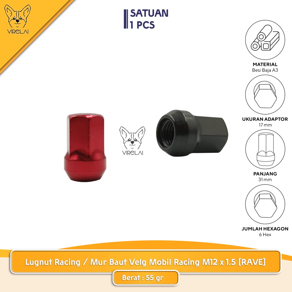 [SATUAN] Lugnut Racing / Mur Baut Velg Mobil Racing M12 x 1.5 [RAVE]