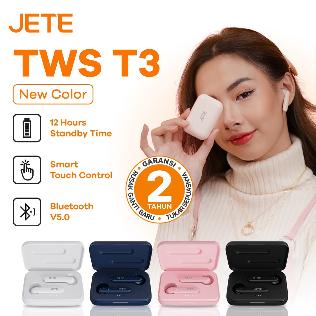 TWS I Headset Bluetooth I Earphone Wireless JETE T3 - Garansi  1th