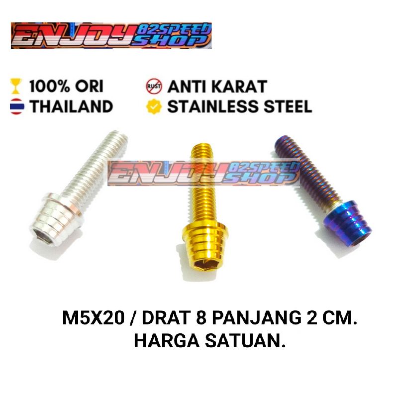 Baut Pb Probolt Kerucut Stainles M5 x 20 Drat 8 panjang 2 cm &amp; 2,5 cm