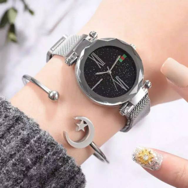 Jam tangan magnet gucci + gelang silver