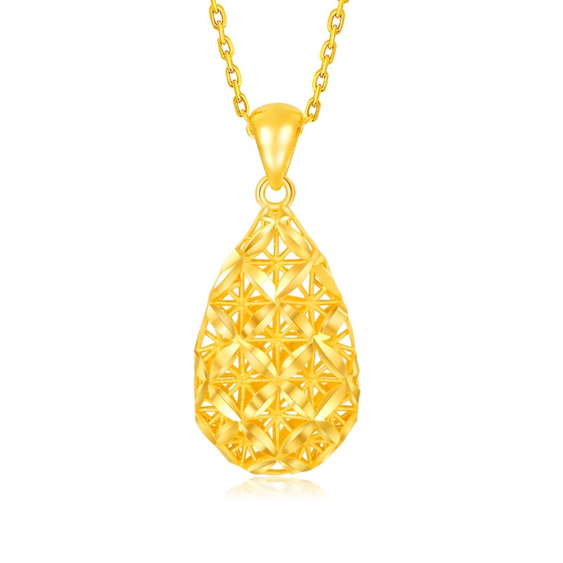 [Ready Stock]Fashion Gold-Plated Hollow Water Drop Pear-Shaped Pendant Necklace