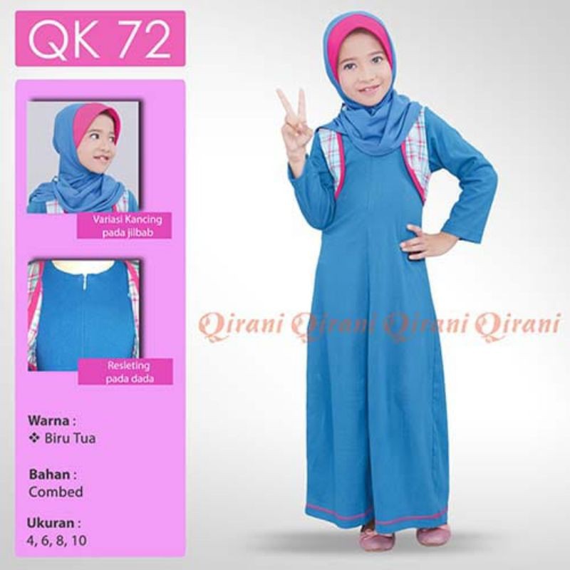 Qirani kids qK72 biru,gamis anak set hijab promo