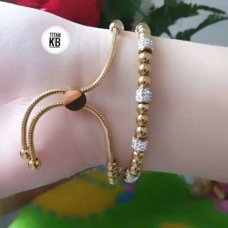 Gelang  serut titanium perhiasan wanita elegan import