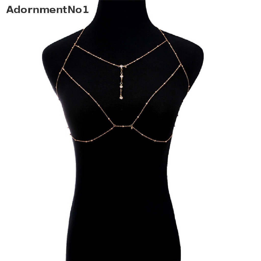 (AdornmentNo1) Kalung Rantai Badan Model Silang Aksen Rumbai + Berlian Imitasi Untuk Wanita / Pantai