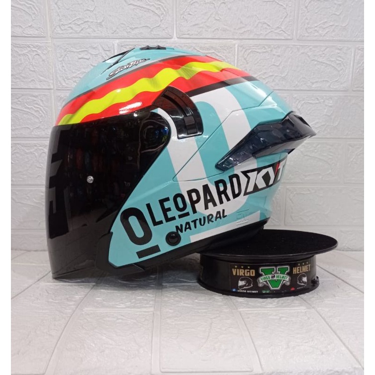 KYT NFJ JAUME LEOPARD HELM HALLFACE +VISOR HITAM