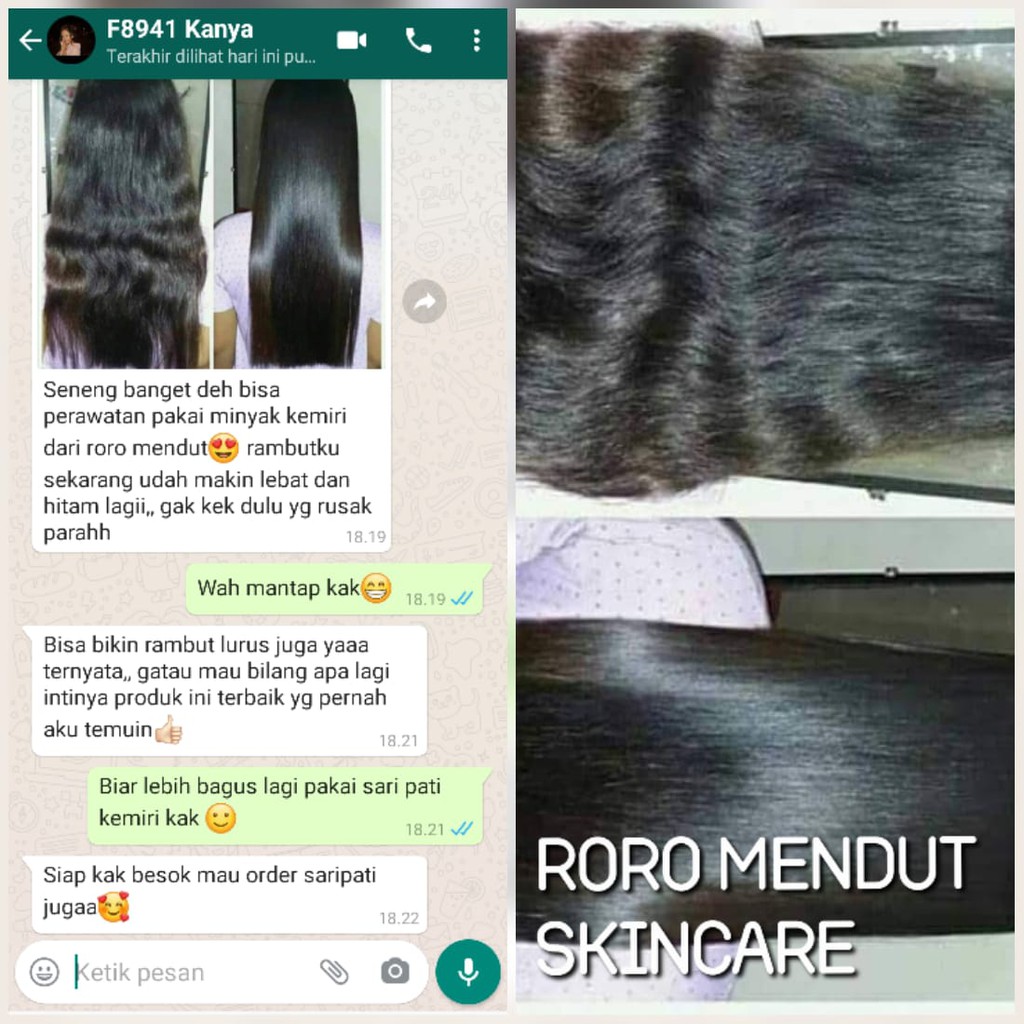 Roro Mendut Saripati Kemiri Penumbuh Penebal Rambut Bayi Dewasa Rontok Botak Jambang Brewok Kumis