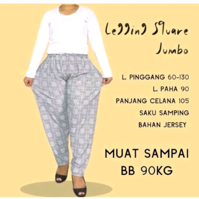 celana panjang wanita jumbo legging motif kotak square XXL