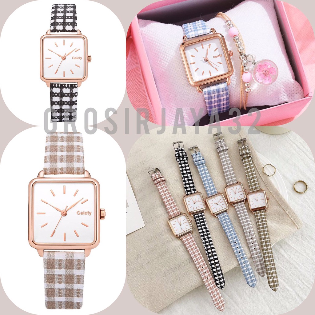 Jam tangan flanel square Jam Tangan Quartz Strap PU Flanel Analog Casual Gaya Retro Wanita Persegi Watch Korean Fashion Persegi Kecil RM GROSIRJAYA32