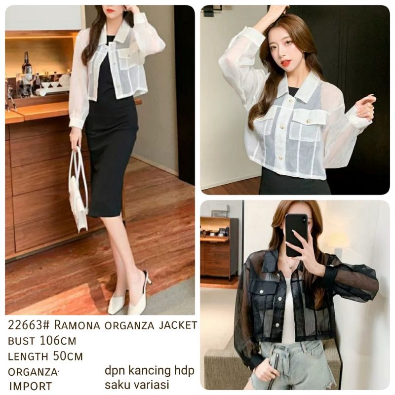 22663 Baju Blus blose blouse krop lengan panjang polos kerah saku crop tanpainer Korean style import