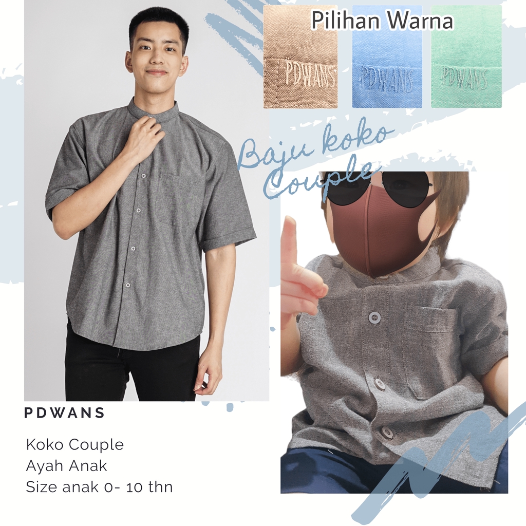 BAJU KOKO COUPLE AYAH ANAK Kembaran Warna Pastel PDWANS Kemeja Polos Kerah Shanghai - SH01