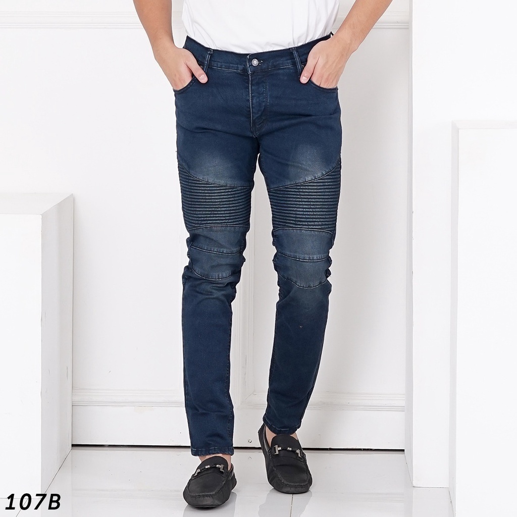 HSRM - Celana Jeans Bikers Pria Skinny Jeans Pria Premium Biker Jeans Cowok Celana Pria Panjang 107