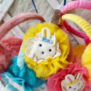 EMF11 earmuff boneka kelinci renda rabbit pelindung penutup telinga tidur naik pesawat anak balita