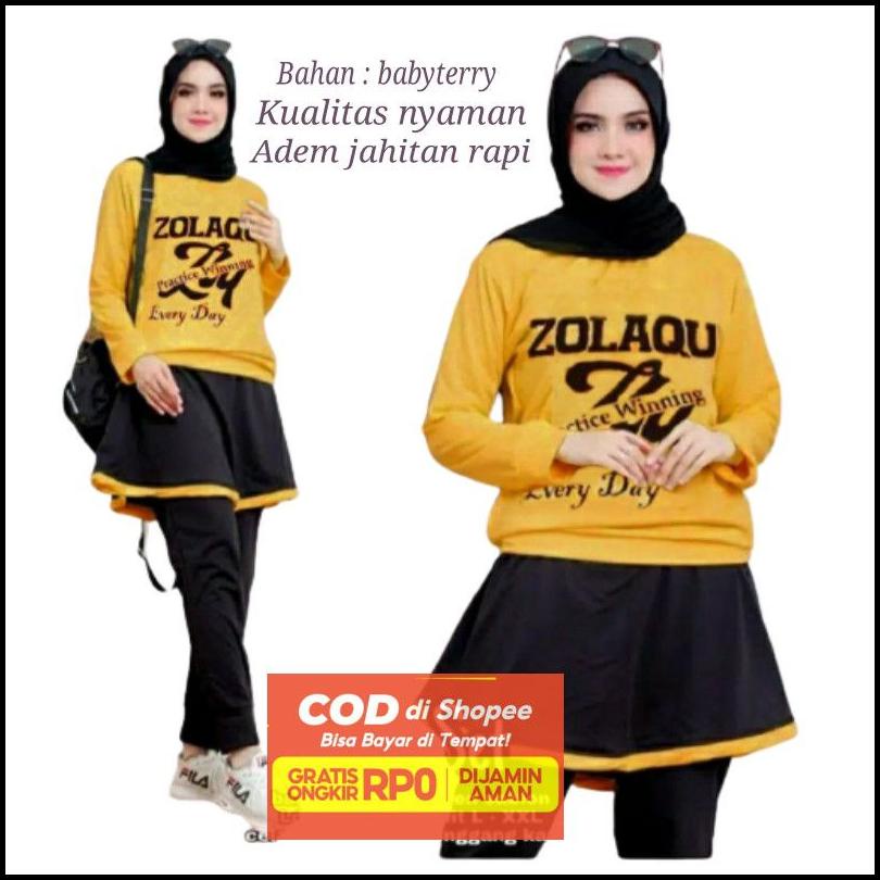 Stelan Senam Olahraga Wanita Model Muslim  Baju Kaos Tunik Muslimah Time Training Murah Gym Gowes Ae