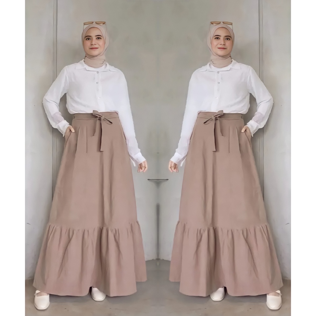 Jual Linen Crinkle Rok Panjang Pita | Shopee Indonesia