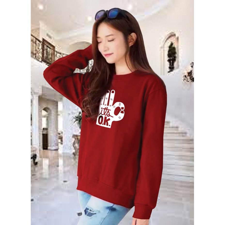 Kaos Lengan Panjang OK / Kaos Sweatshirt / Atasan Wanita / Atasan Wanita Lengan Panjang / Atasan Import / Kaos Wanita Blus