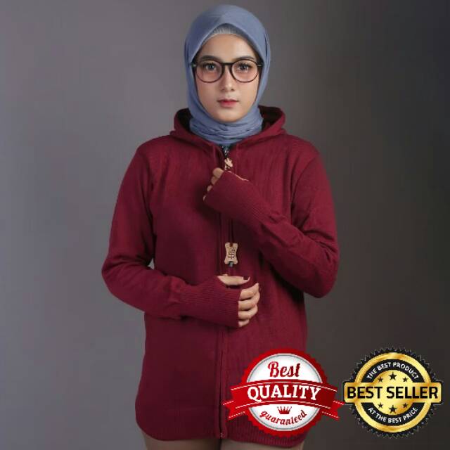 [Bayar Di Tempat] Jaket Sweater Rajut Hoodie Wanita Aril Roundhand Simple