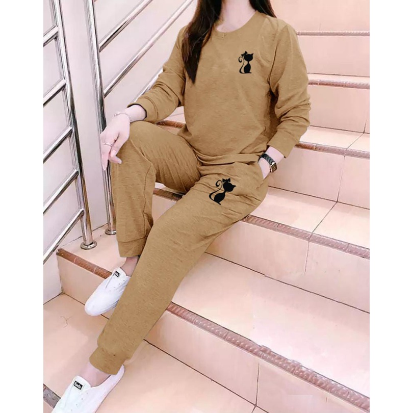 stelan girl  kucing / satu set / sweater +  celana / fashion wanita terbaru / baju senam -alipio fashion