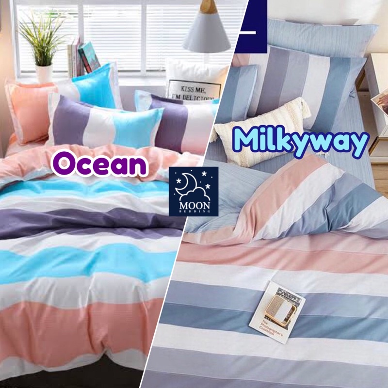 moon kain sprei meteran katun lokal catra ayla wave rainbow ocean biru putih salem ungu & beverly mi