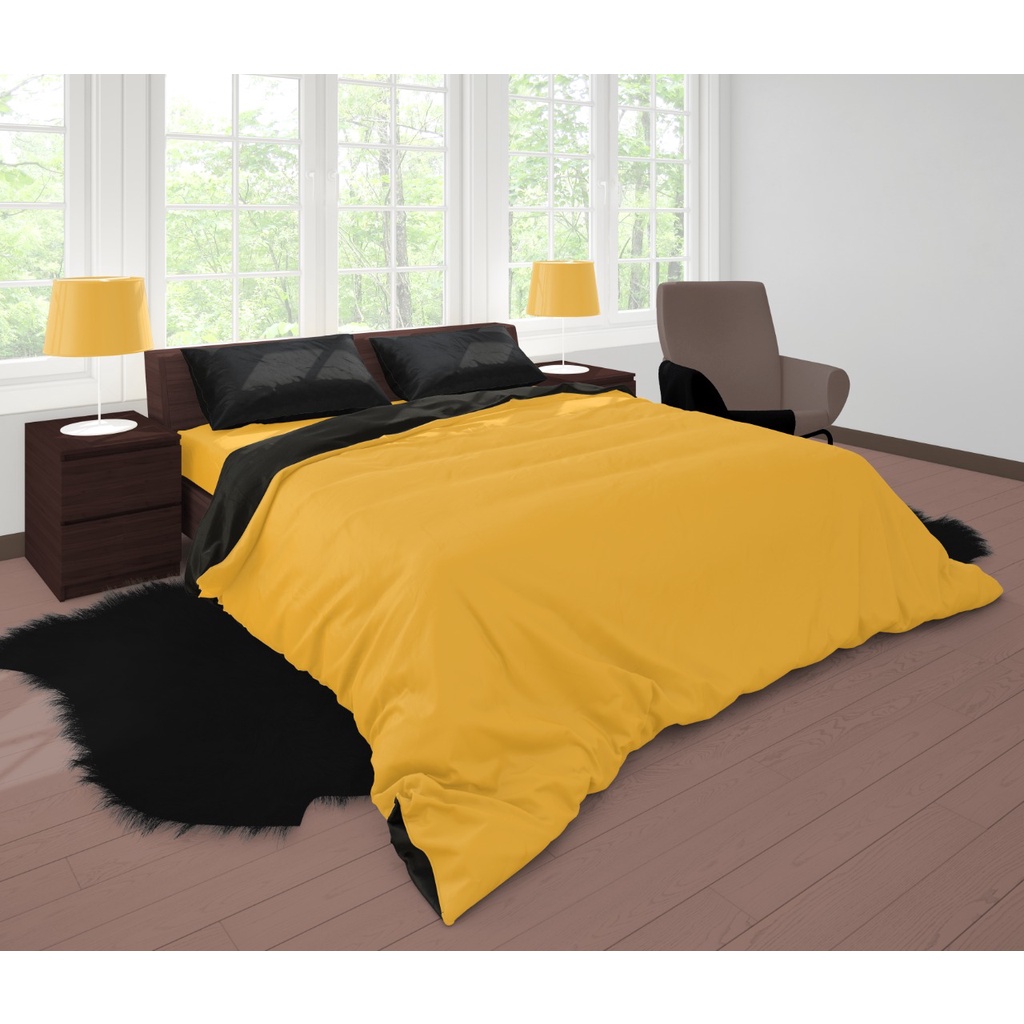 Two Tone Bedcover ROMANTIC Hitam x Kuning aesthetic Bandung