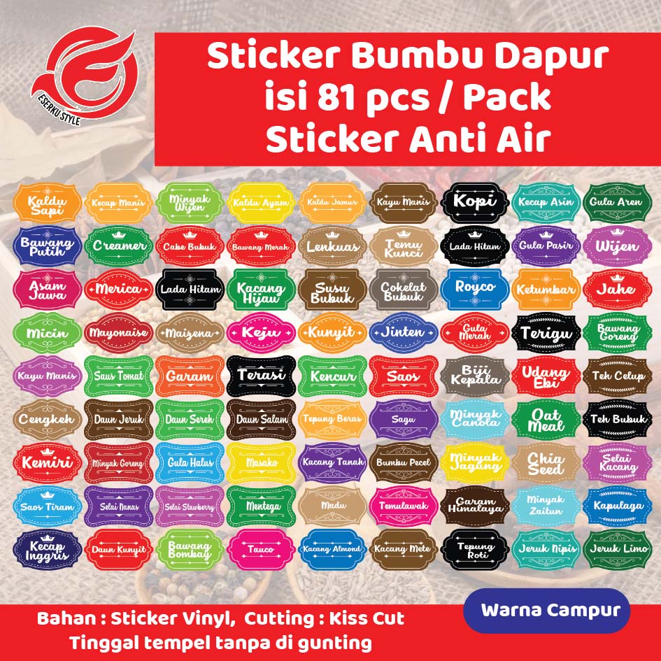 

(ISI 81PCS) STIKER LABEL NAMA BUMBU DAPUR UKURAN 5X3CM STICKER ANTI AIR