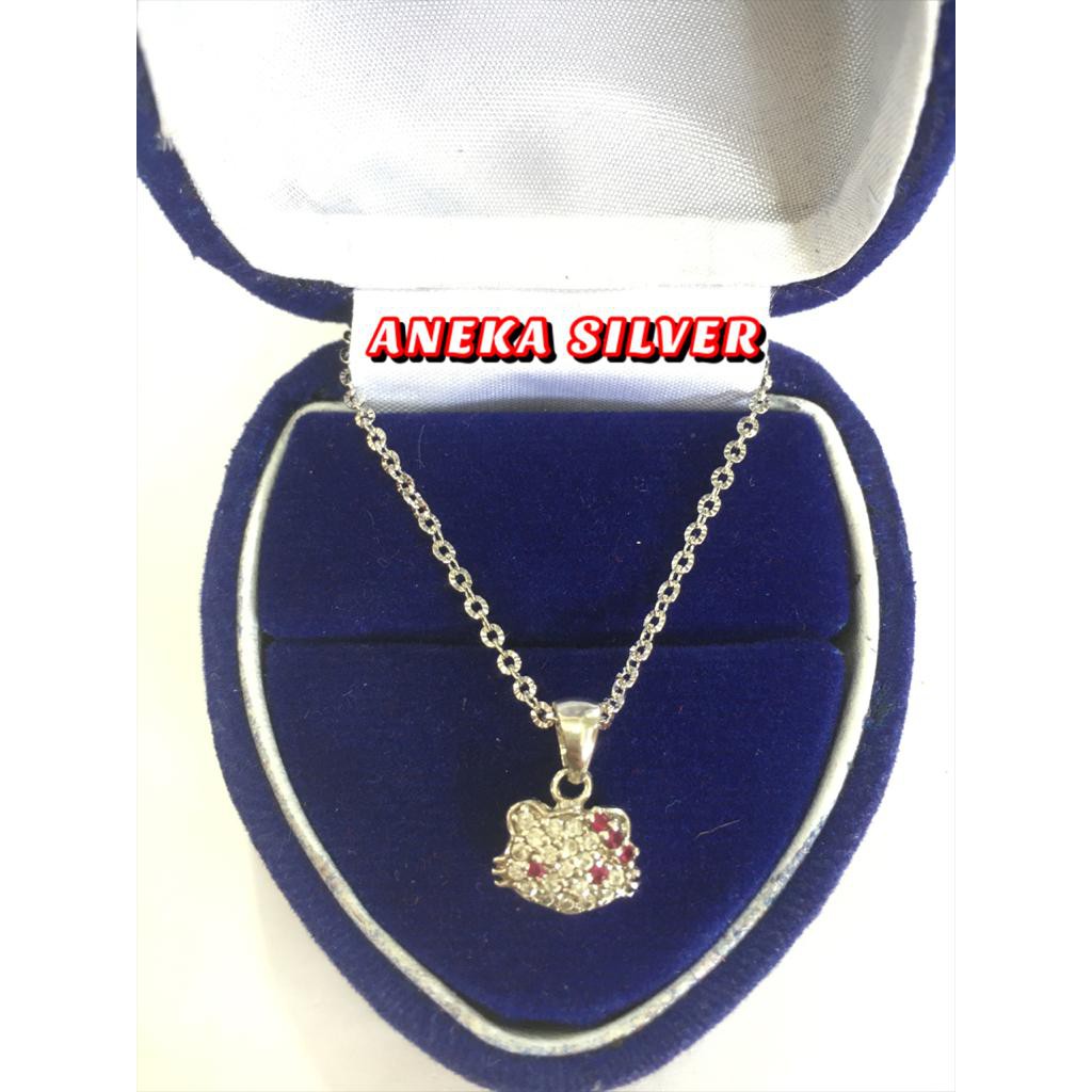 Kalung nori anak + liontin hello kitty, perak 925, sepuh emas putih