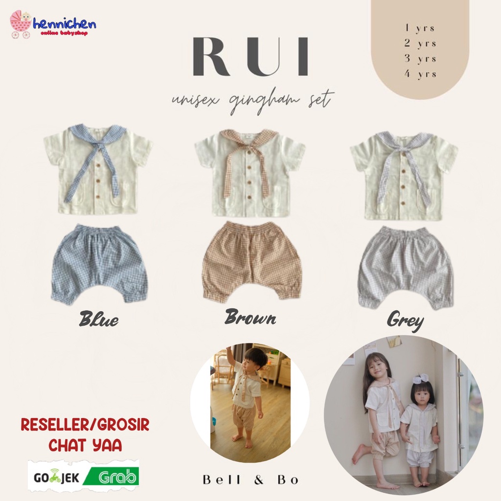 BELL AND BO RUI SET SETELAN ANAK KATUN KOTAK GINGHAM UNISEX