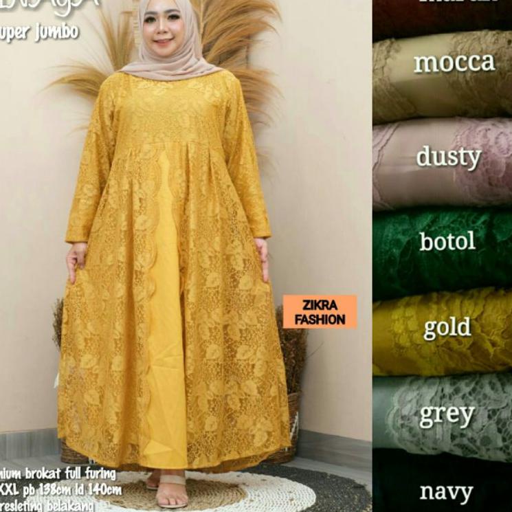 [PRODUK 0IVND] Kinaya super jumbo LD 140 by Zikra Fashion | gamis dress jumbo brokat premium JHJ