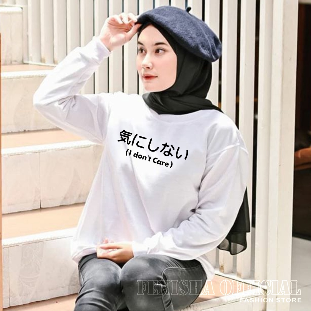 FenishaStore I DONT CARE Sweater Crewneck Wanita Lengan Panjang Size M-L-XL-XXL Bisa Bayar Ditempat COD