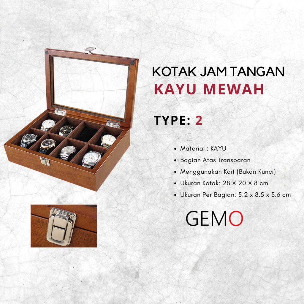 Kotak Kayu Jam Tangan Koleksi  Arloji  Gelang Mewah Berkunci Vintage / Model Jadul Ada Kunci Murah