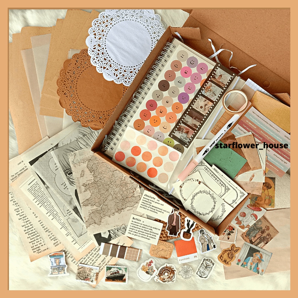 

jurnal kit vintage scrapbook bujo aesthetic murah dekorasi deco stiker diy bullet journal planner kit aesthetic