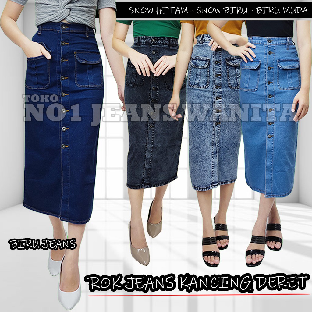  TERMURAH ROK JEANS  KANCING FULL WANITA ROK JEANS  DENIM  