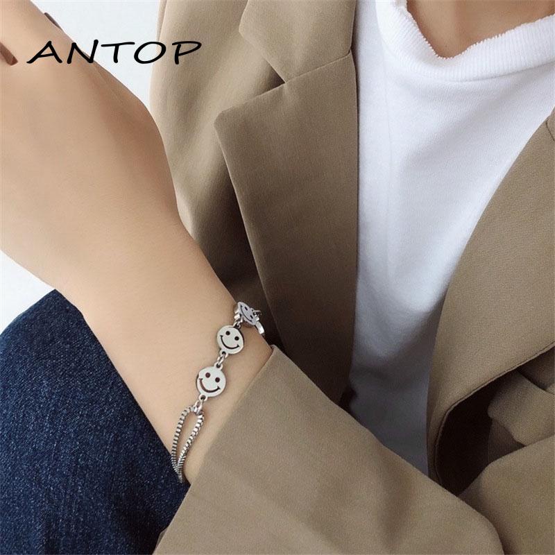 Korea Gelang Smiley Metal Hip-Hop Serut Aksesoris Fashion Pria Dan Wanita ANTOP