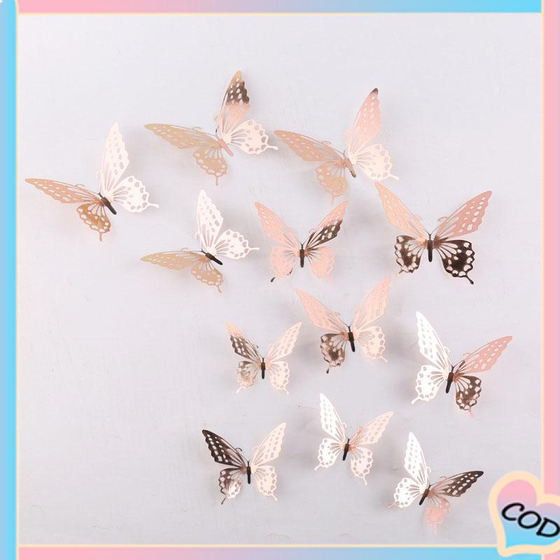 COD❤️Hollow Butterfly 3D Imitasi Logam Dekorasi Dinding Rumah Stiker Dekorasi Ruang Tamu-A.one