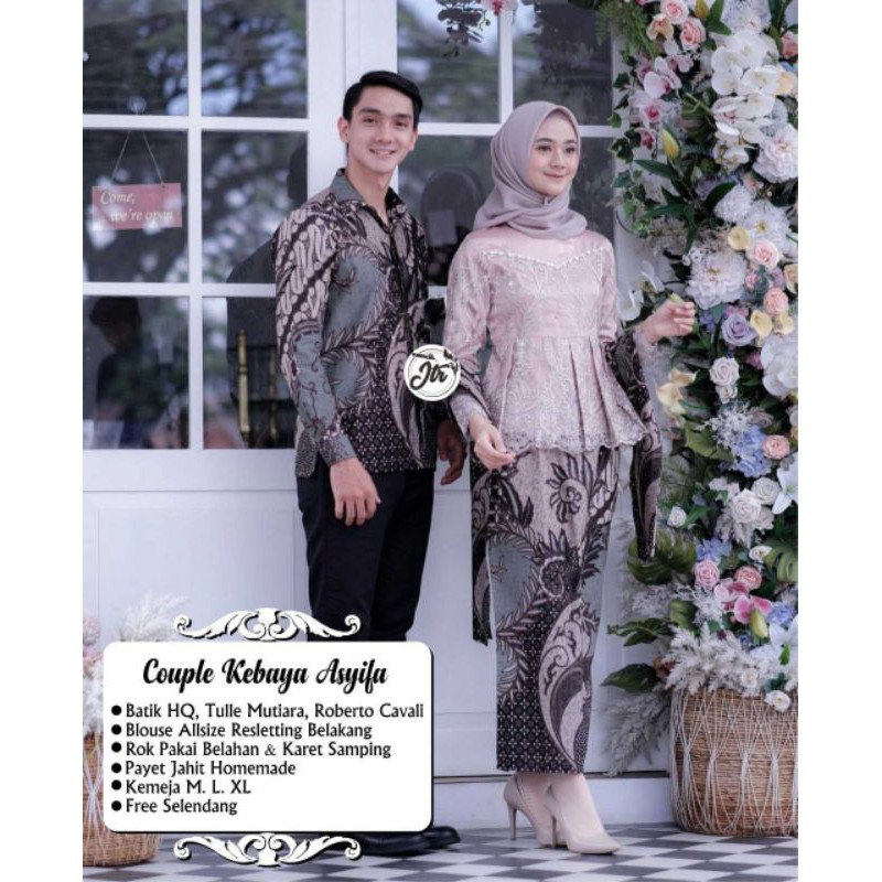 Couple Kebaya asyifa Selendang baju couple lamaran model baju batik couple kombinasi terbaru