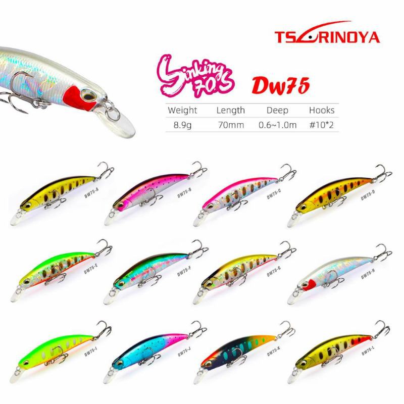 Umpan Pancing Minnow Sinking Tsurinoya Dw75