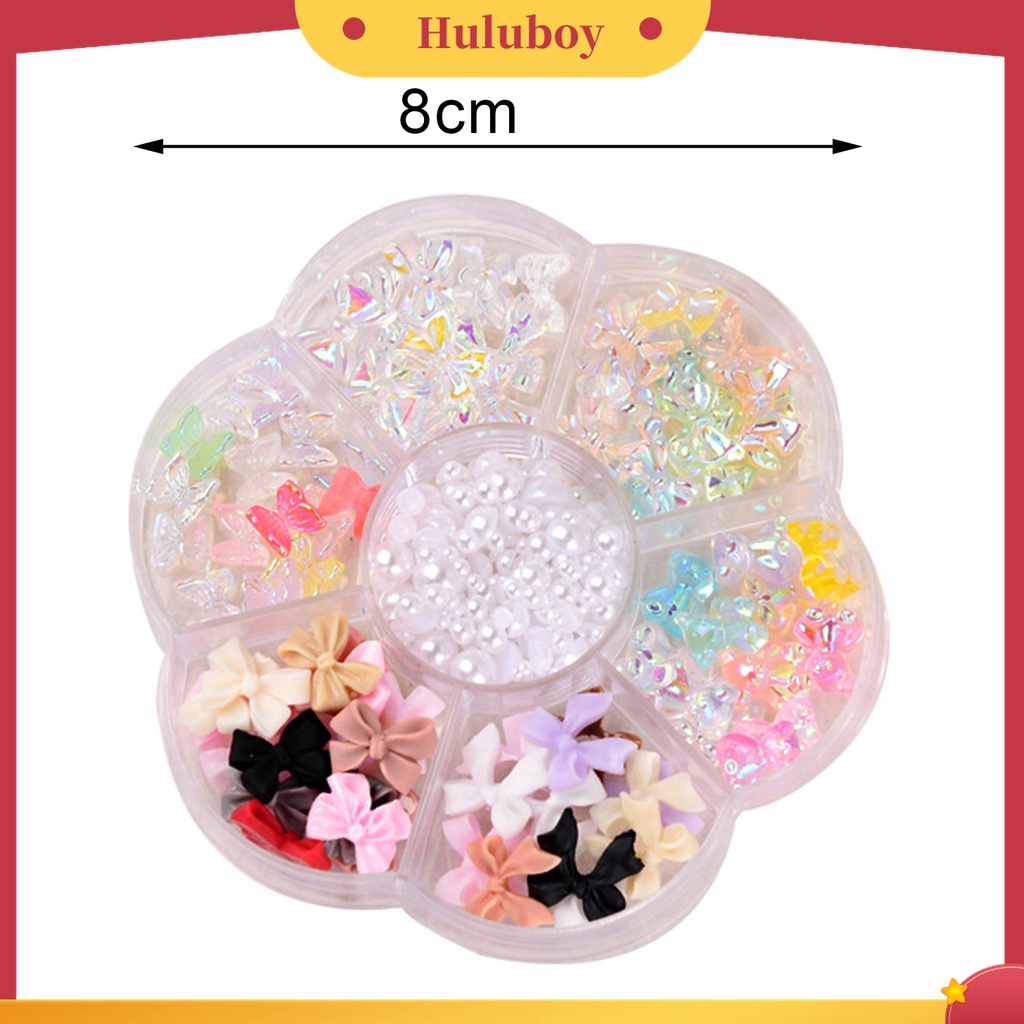 Huluboy Huluboy♡ 1 Kotak Perhiasan Berlian Imitasi Bentuk Pita Beruang Mutiara Untuk Dekorasi Nail Art