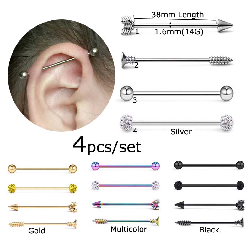 4pcs/sets 14G Scaffold Barbell Earring Tribal Arrow Cartilage Piercing Stainless Steel